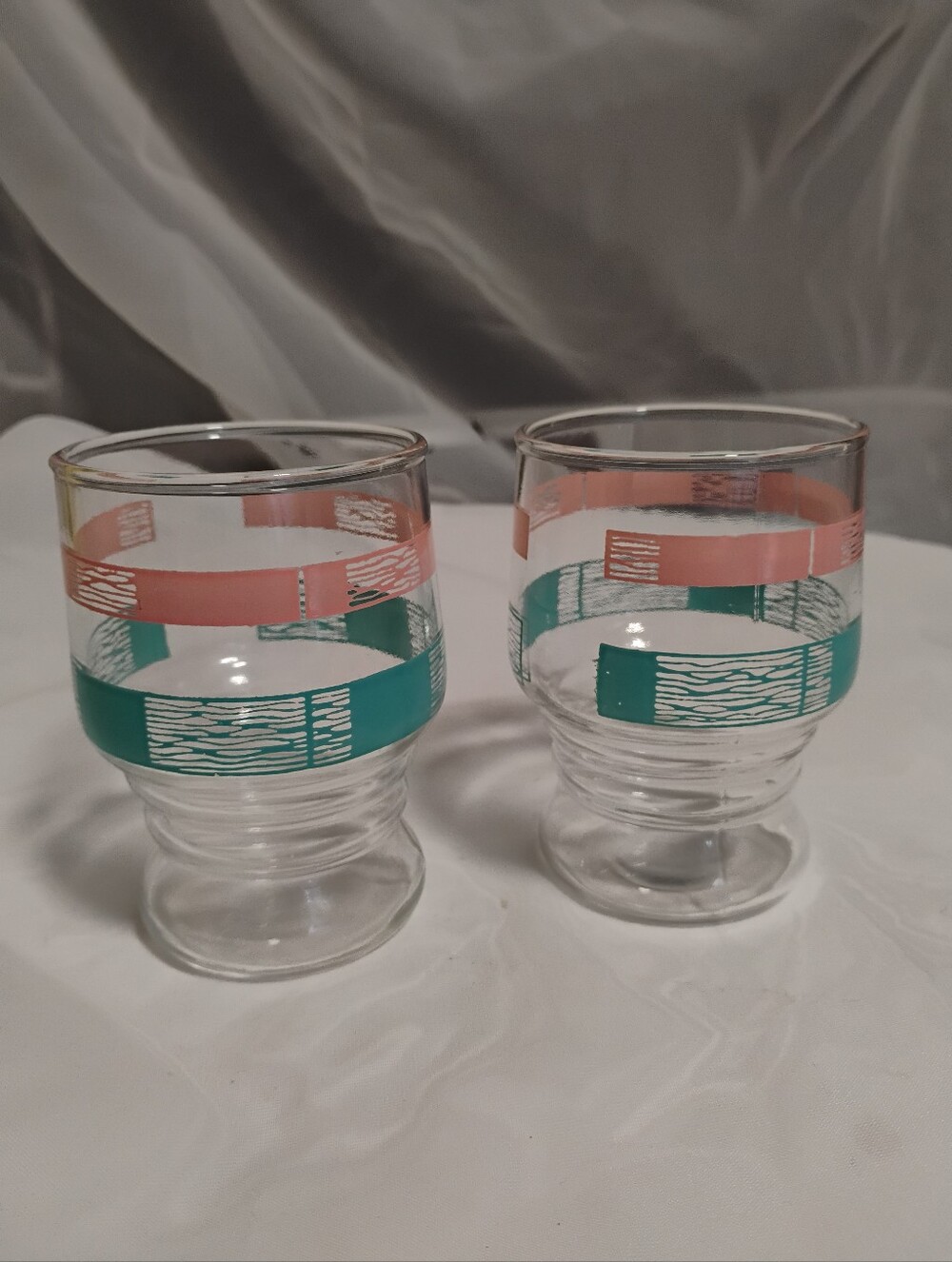Vintage Retro Pink & Teal Geometric Stripe Glasses/Set of 2. Super Cute!